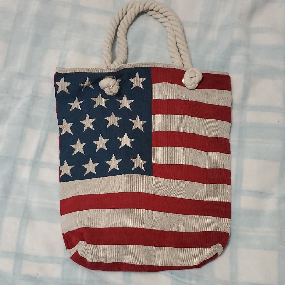 American Rag Red, White & Blue Flag Tote with Rope Handles
